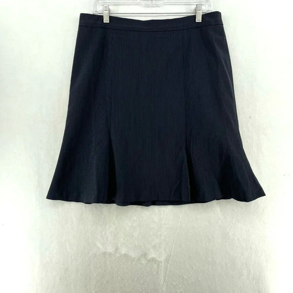 Banana Republic A-Line Mini Skirt Sz 10P Navy Pin Striped Stretch Pleated Lined - Picture 1 of 9